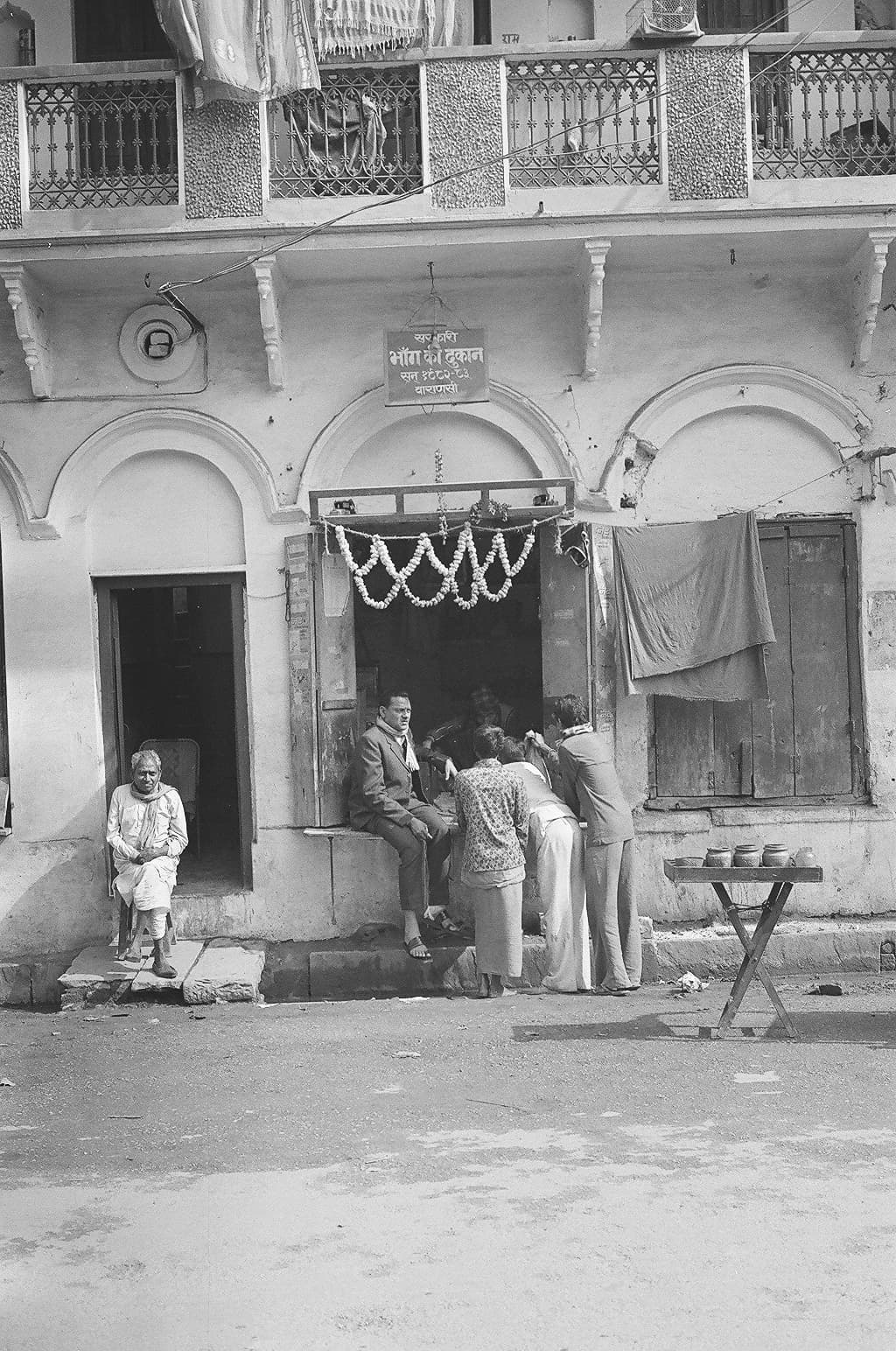 A licensed bhang shop in Varanasi, Uttar Pradesh, photographed in January 1983